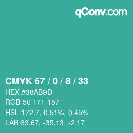 颜色代码: CMYK 67 / 0 / 8 / 33 | qconv.com