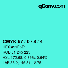 カラーコード: CMYK 67 / 0 / 8 / 4 | qconv.com