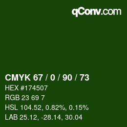 Color code: CMYK 67 / 0 / 90 / 73 | qconv.com