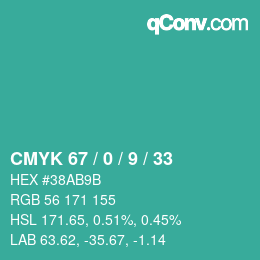 カラーコード: CMYK 67 / 0 / 9 / 33 | qconv.com