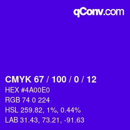 颜色代码: CMYK 67 / 100 / 0 / 12 | qconv.com
