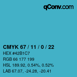 颜色代码: CMYK 67 / 11 / 0 / 22 | qconv.com
