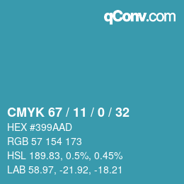 Code couleur: CMYK 67 / 11 / 0 / 32 | qconv.com