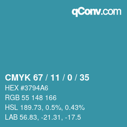 Color code: CMYK 67 / 11 / 0 / 35 | qconv.com
