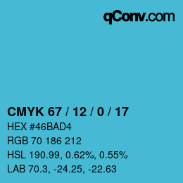 颜色代码: CMYK 67 / 12 / 0 / 17 | qconv.com