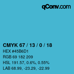 Color code: CMYK 67 / 13 / 0 / 18 | qconv.com