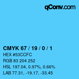 Color code: CMYK 67 / 19 / 0 / 1 | qconv.com