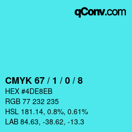 Color code: CMYK 67 / 1 / 0 / 8 | qconv.com