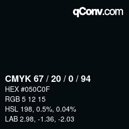 Color code: CMYK 67 / 20 / 0 / 94 | qconv.com