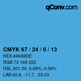 颜色代码: CMYK 67 / 24 / 0 / 13 | qconv.com