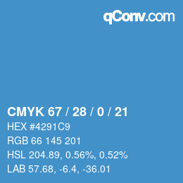 カラーコード: CMYK 67 / 28 / 0 / 21 | qconv.com