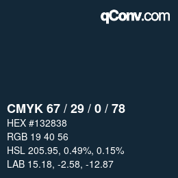 カラーコード: CMYK 67 / 29 / 0 / 78 | qconv.com