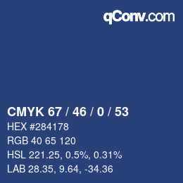 Farbcode: CMYK 67 / 46 / 0 / 53 | qconv.com
