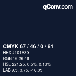 Farbcode: CMYK 67 / 46 / 0 / 81 | qconv.com