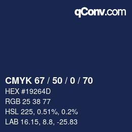 カラーコード: CMYK 67 / 50 / 0 / 70 | qconv.com