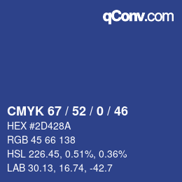 カラーコード: CMYK 67 / 52 / 0 / 46 | qconv.com