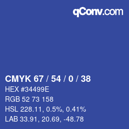 カラーコード: CMYK 67 / 54 / 0 / 38 | qconv.com