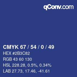 カラーコード: CMYK 67 / 54 / 0 / 49 | qconv.com