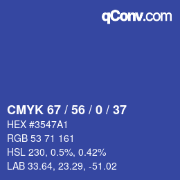 Color code: CMYK 67 / 56 / 0 / 37 | qconv.com