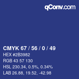 Color code: CMYK 67 / 56 / 0 / 49 | qconv.com