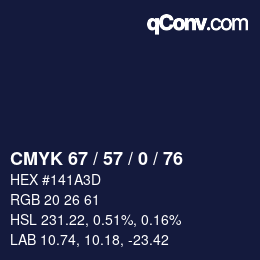 カラーコード: CMYK 67 / 57 / 0 / 76 | qconv.com