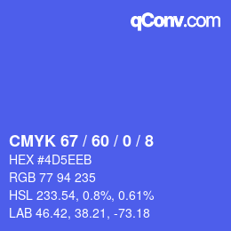 Color code: CMYK 67 / 60 / 0 / 8 | qconv.com