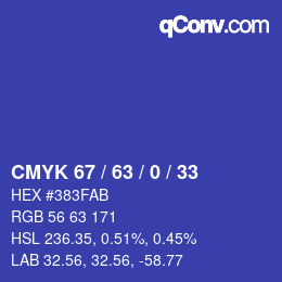 Farbcode: CMYK 67 / 63 / 0 / 33 | qconv.com