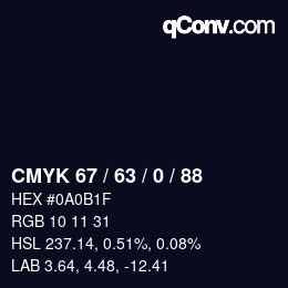 Color code: CMYK 67 / 63 / 0 / 88 | qconv.com