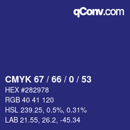 Código de color: CMYK 67 / 66 / 0 / 53 | qconv.com