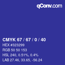 Color code: CMYK 67 / 67 / 0 / 40 | qconv.com