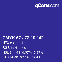 Color code: CMYK 67 / 72 / 0 / 42 | qconv.com