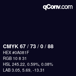 Color code: CMYK 67 / 73 / 0 / 88 | qconv.com