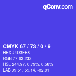 Color code: CMYK 67 / 73 / 0 / 9 | qconv.com