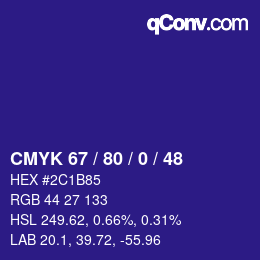 颜色代码: CMYK 67 / 80 / 0 / 48 | qconv.com