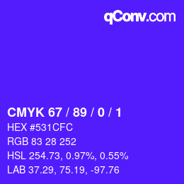 カラーコード: CMYK 67 / 89 / 0 / 1 | qconv.com