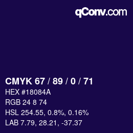 Farbcode: CMYK 67 / 89 / 0 / 71 | qconv.com