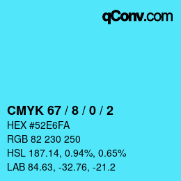 カラーコード: CMYK 67 / 8 / 0 / 2 | qconv.com