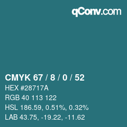 Color code: CMYK 67 / 8 / 0 / 52 | qconv.com