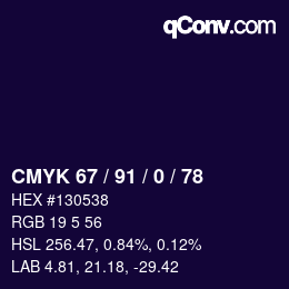 Color code: CMYK 67 / 91 / 0 / 78 | qconv.com