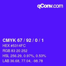カラーコード: CMYK 67 / 92 / 0 / 1 | qconv.com