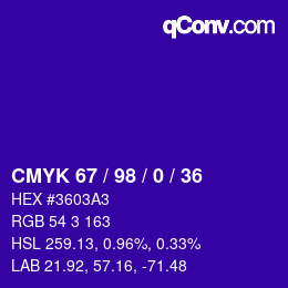 Color code: CMYK 67 / 98 / 0 / 36 | qconv.com