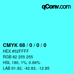 Farbcode: CMYK 68 / 0 / 0 / 0 | qconv.com