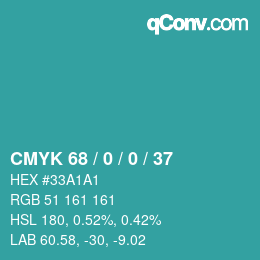 カラーコード: CMYK 68 / 0 / 0 / 37 | qconv.com