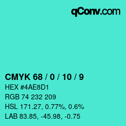 カラーコード: CMYK 68 / 0 / 10 / 9 | qconv.com