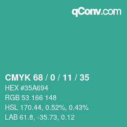 颜色代码: CMYK 68 / 0 / 11 / 35 | qconv.com