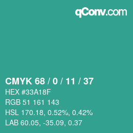 カラーコード: CMYK 68 / 0 / 11 / 37 | qconv.com