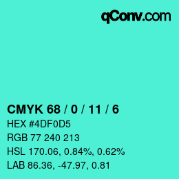 Color code: CMYK 68 / 0 / 11 / 6 | qconv.com