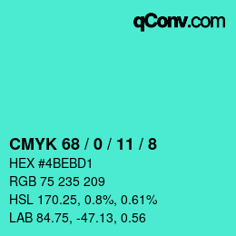 カラーコード: CMYK 68 / 0 / 11 / 8 | qconv.com