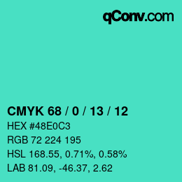 Color code: CMYK 68 / 0 / 13 / 12 | qconv.com