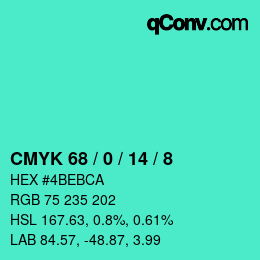 カラーコード: CMYK 68 / 0 / 14 / 8 | qconv.com